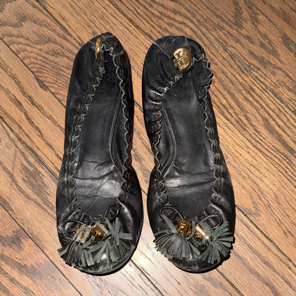 Tory Burch Black Flats with Gold Details